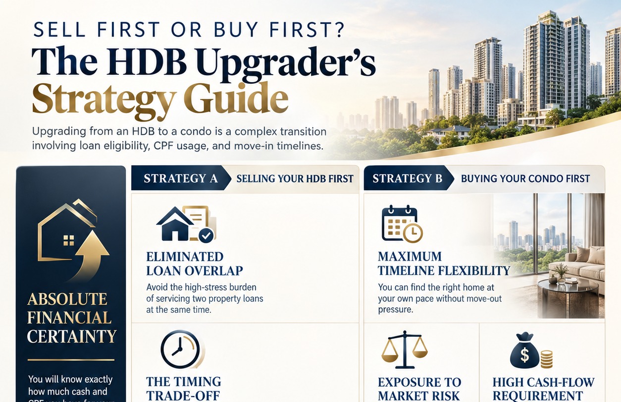 Sell First or Buy First? The HDB Upgrader's Strategy Guide infographic preview